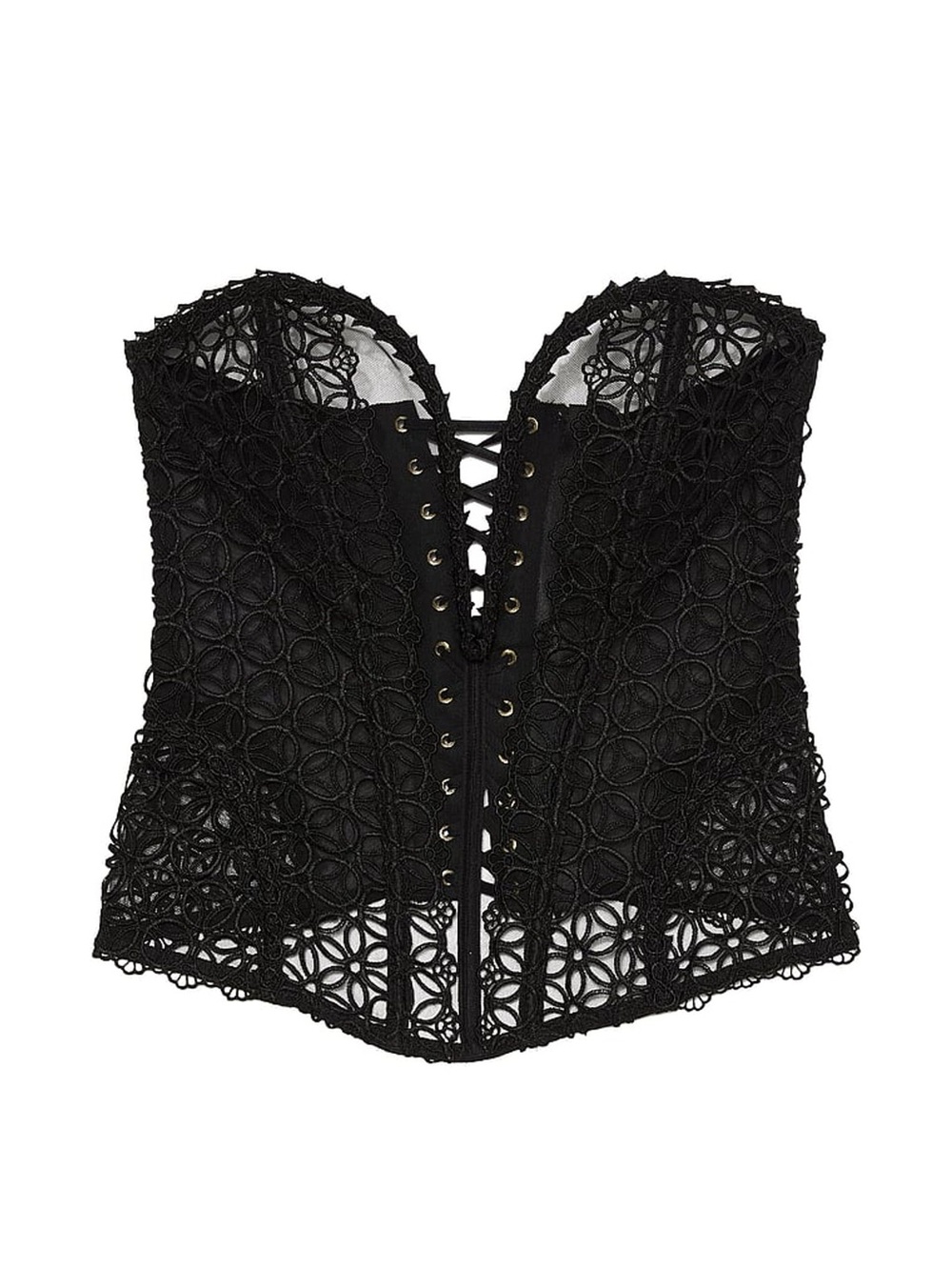 Victoria's Secret Black Lace Strapless Corset Bustier with Front Lace-Up